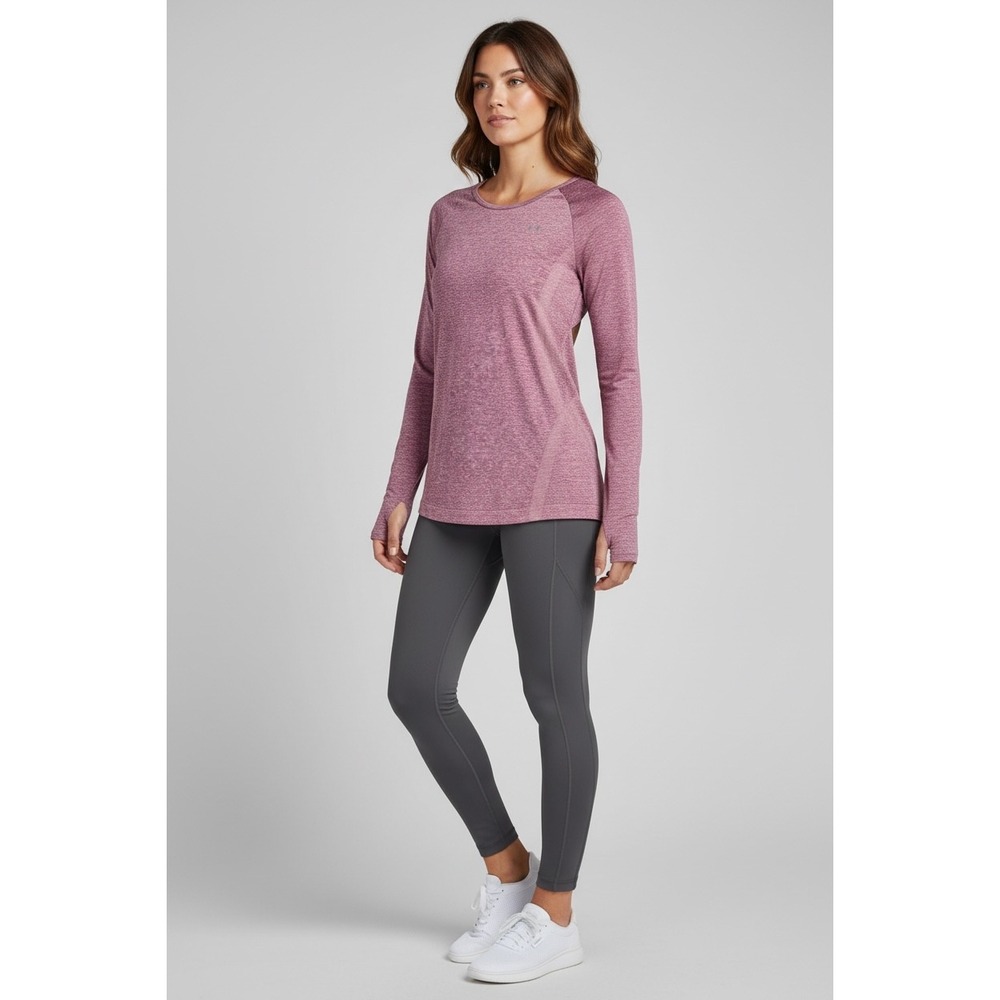 Under Armour Womens Seamless Long Sleeve Open Back Space Dye Top Purple Pink M